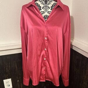 BiBi Pink Satin Button-Up Blouse